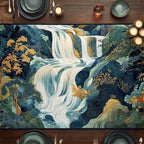 Artistic Woodblock Japanese Waterfall Table Runner