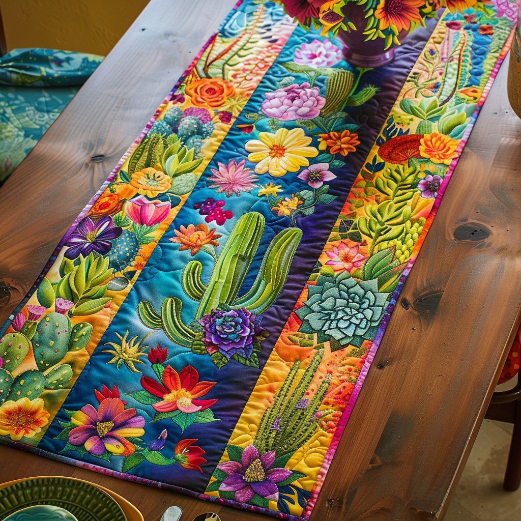 Artistic Cactus Landscape Table Runner