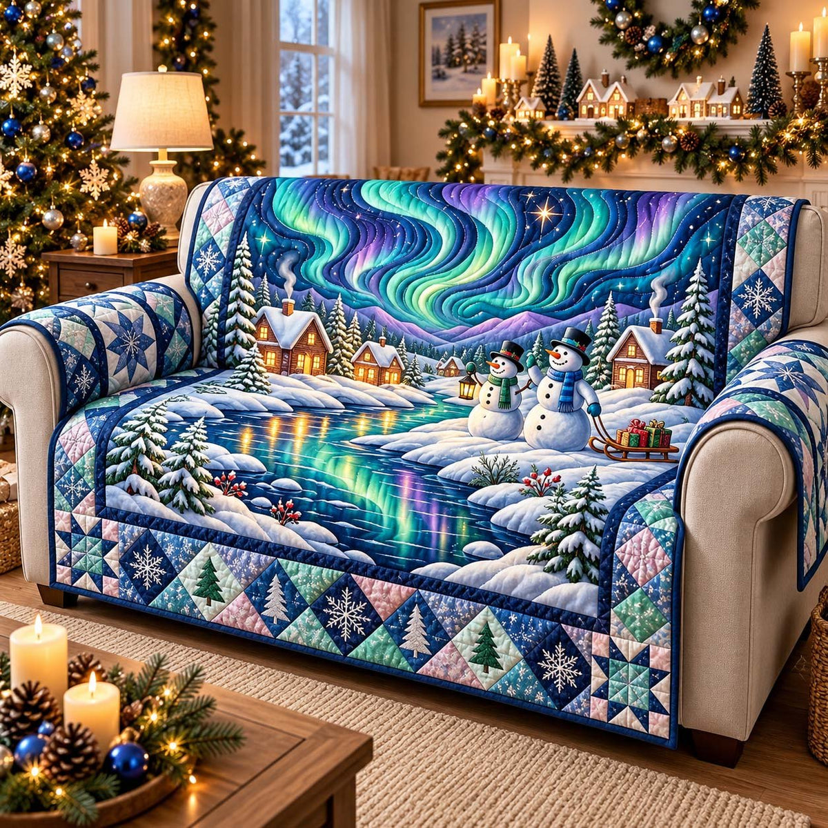 Aurora Snowman Christmas Sofa Cover