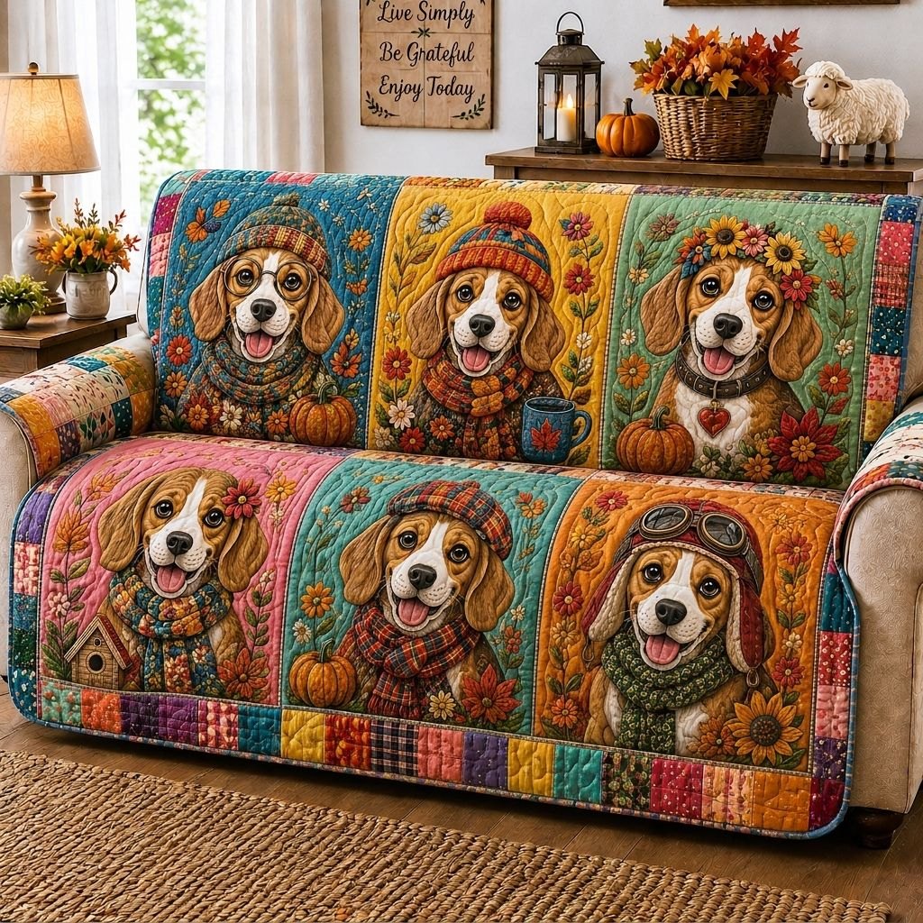 Autumn Beagle Pumpkin Sofa Cover