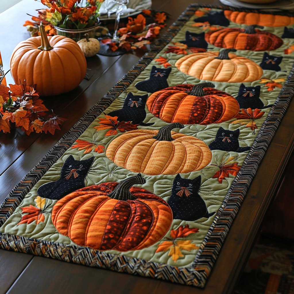 Autumn Black Cat Table Runner