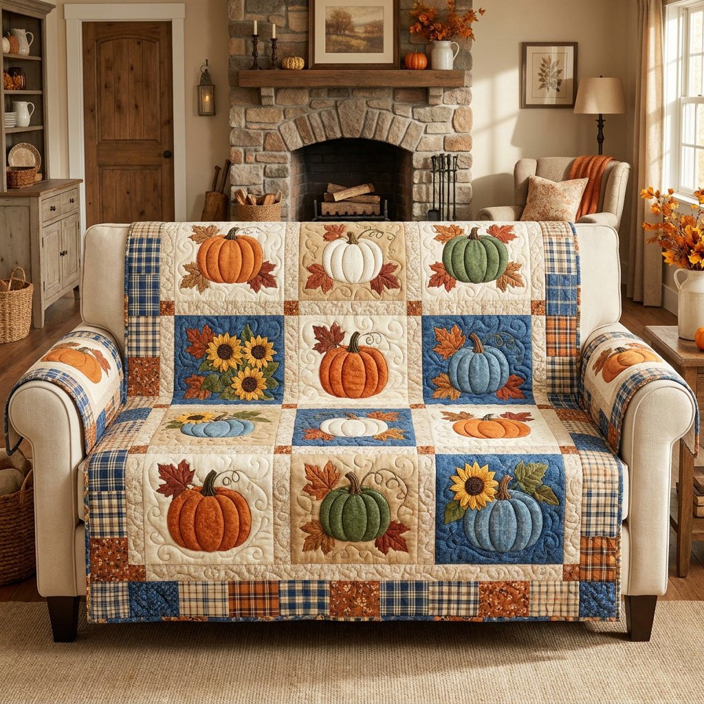Autumn Pumpkin Patch Blocks Sofa Cover