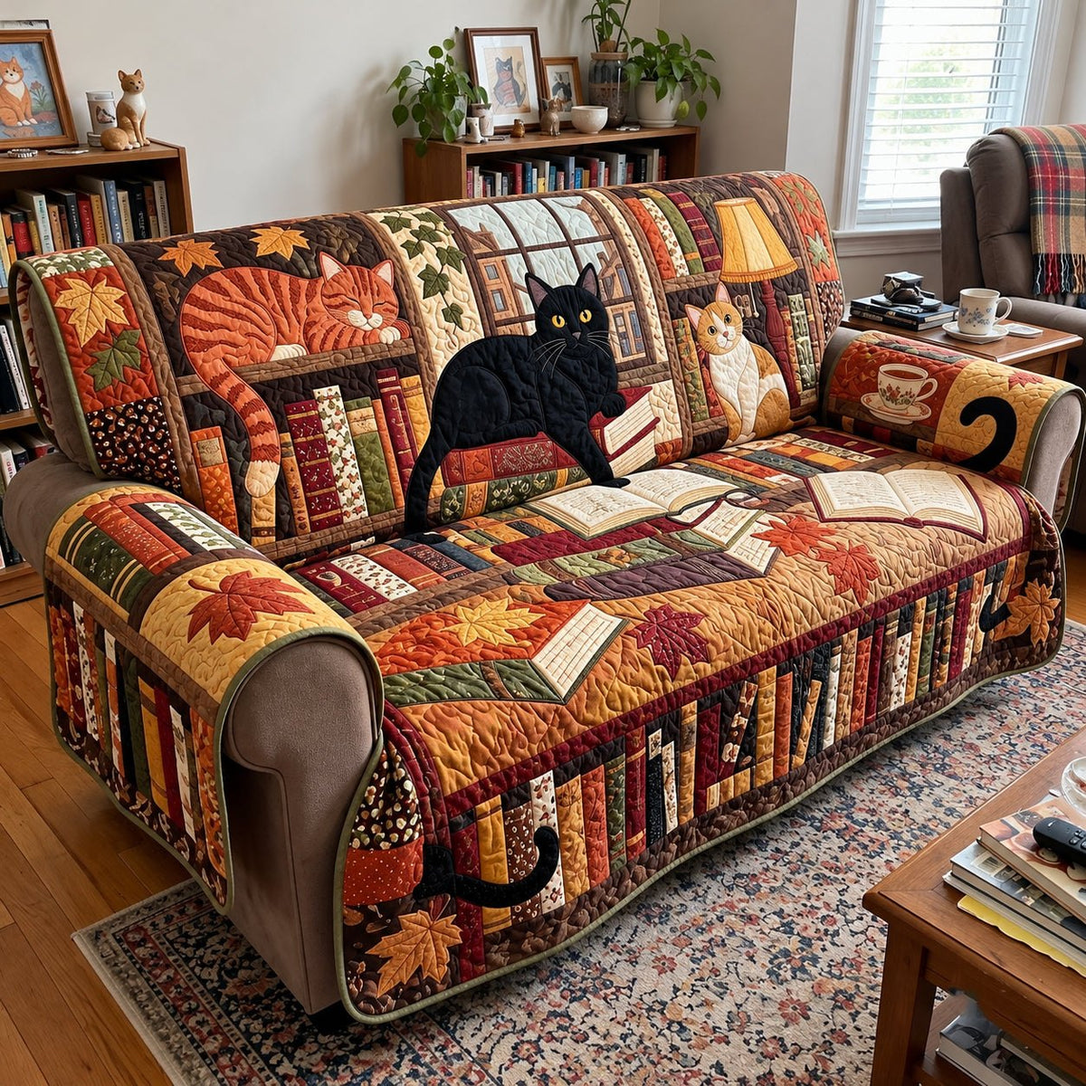 Autumn Cat Bookshop Sofa Cover