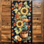 Sunflower Basket on Navy Stripe Table Runner