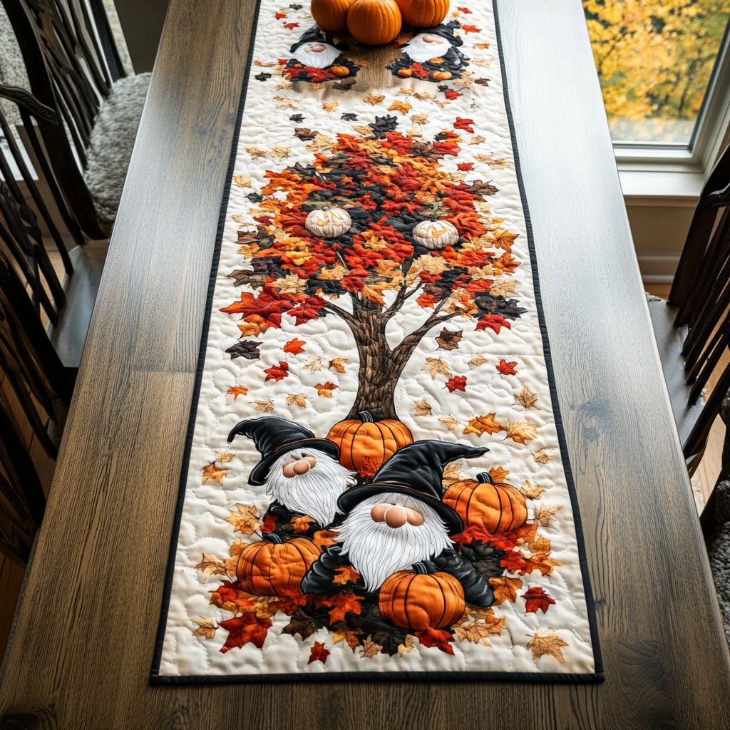 Gnomes Under the Autumn Tree Table Runner