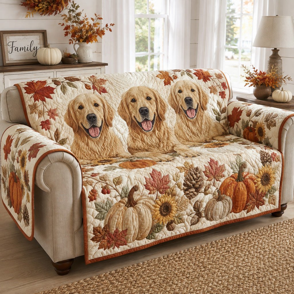 Golden Retrievers in Autumn Leaves Sofa Cover