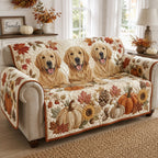 Golden Retrievers in Autumn Leaves Sofa Cover