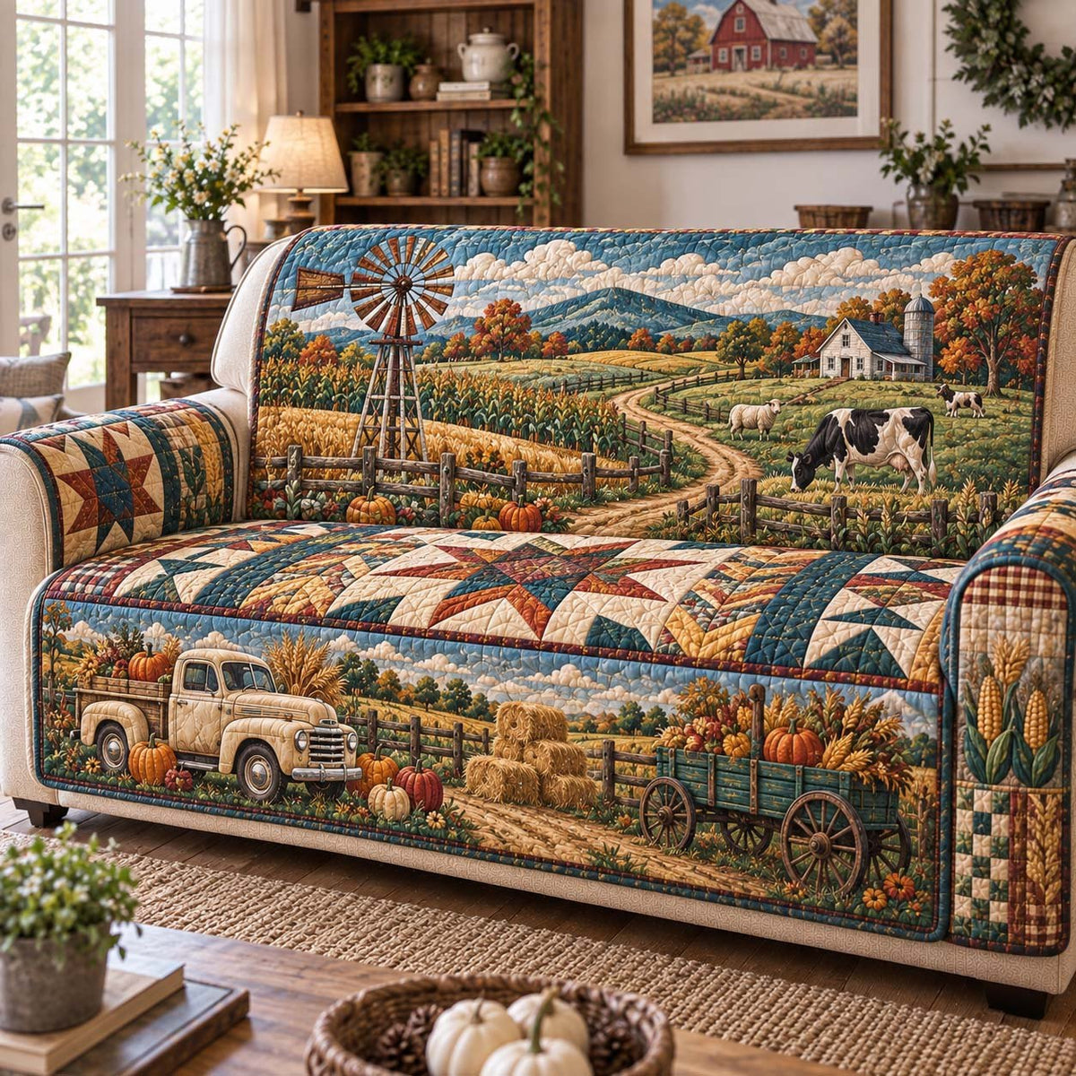 Autumn Harvest Farm Sofa Cover