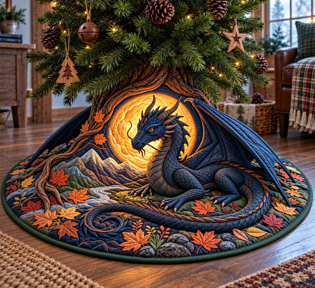 Autumn Moon Dragon Christmas Tree Skirt