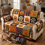 Pumpkin and Paw Print Blocks Sofa Cover