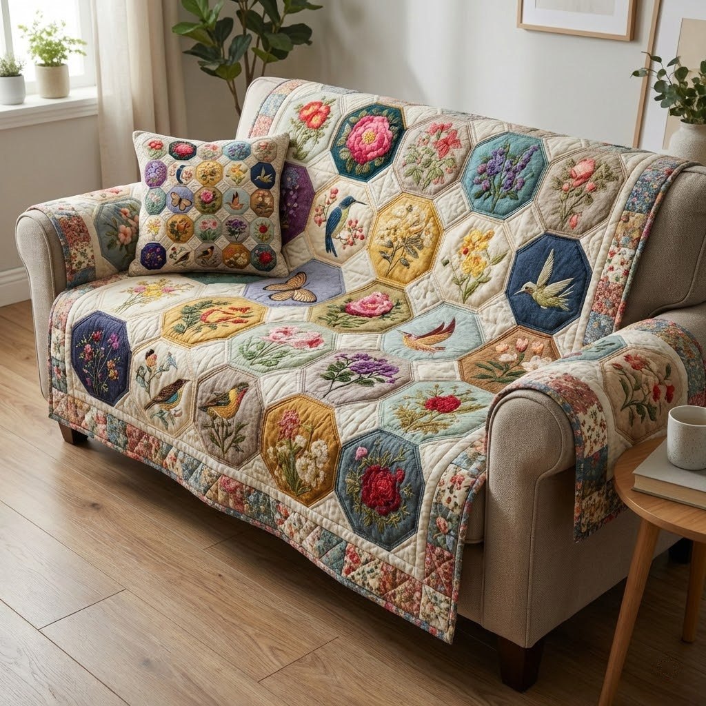 Cottage Floral Hexagon Patch Sofa Cover