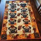 Pug Faces on Cream Autumn Print Table Runner
