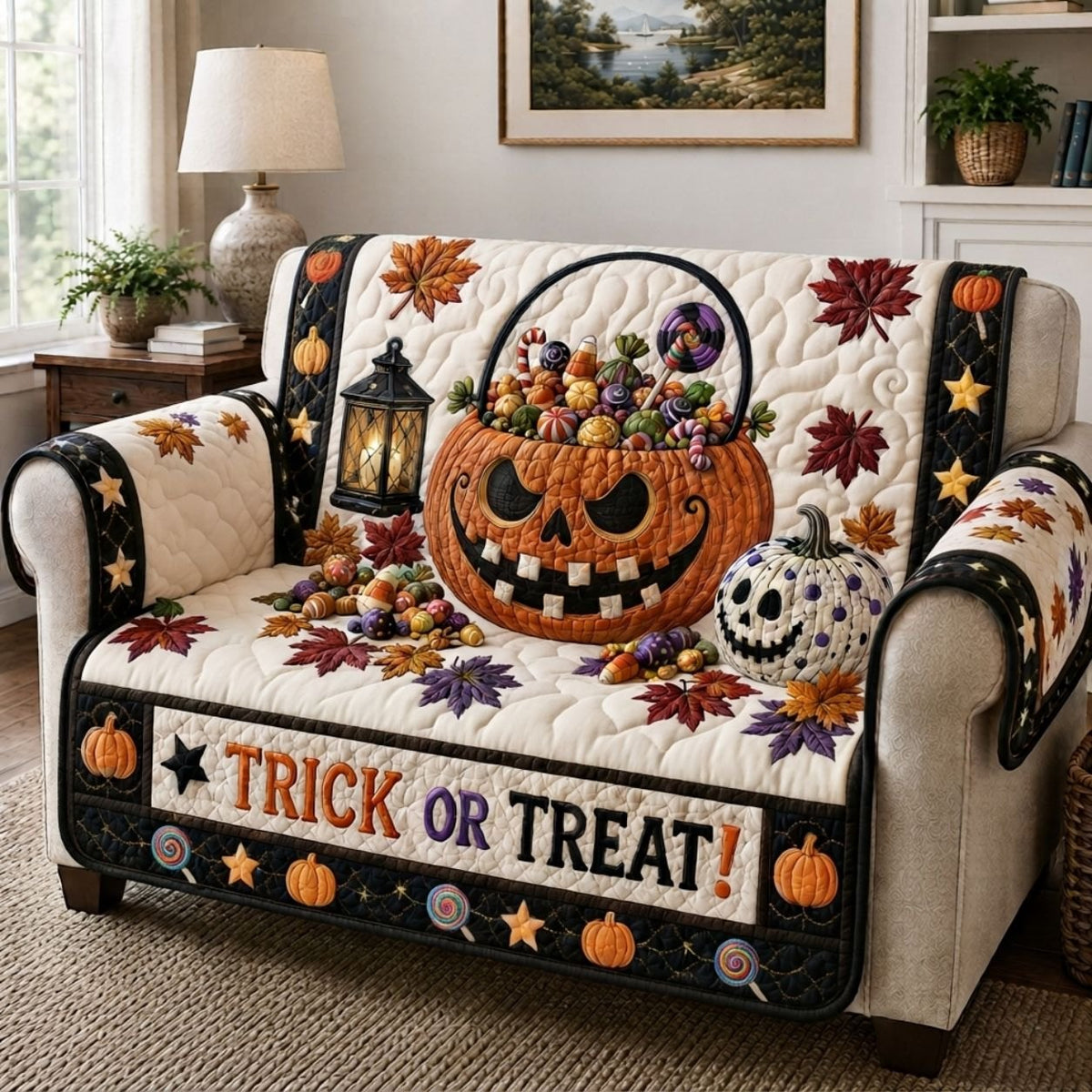 Trick Or Treat Lantern Basket Sofa Cover