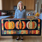 Three Striped Pumpkins with Patchwork Border Table Runner