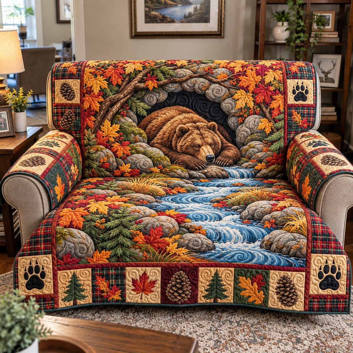 Autumn River Bear Sofa Cover