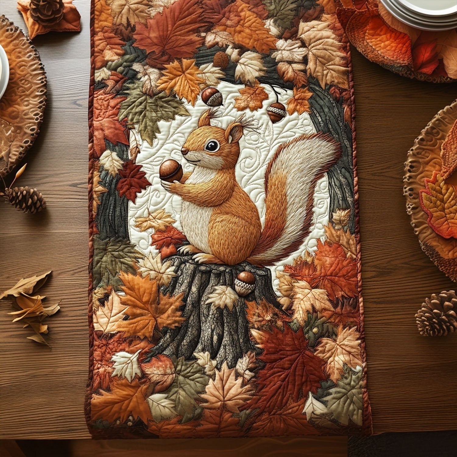 Autumn Squirrel Adventure Table Runner