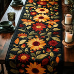 Sunflowers on Black Background Table Runner