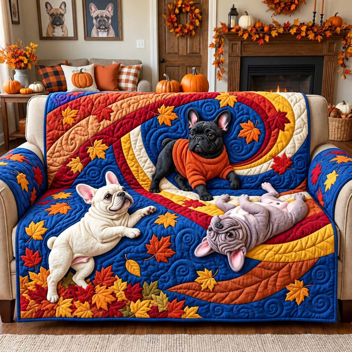 Autumn Swirl Frenchies Sofa Cover