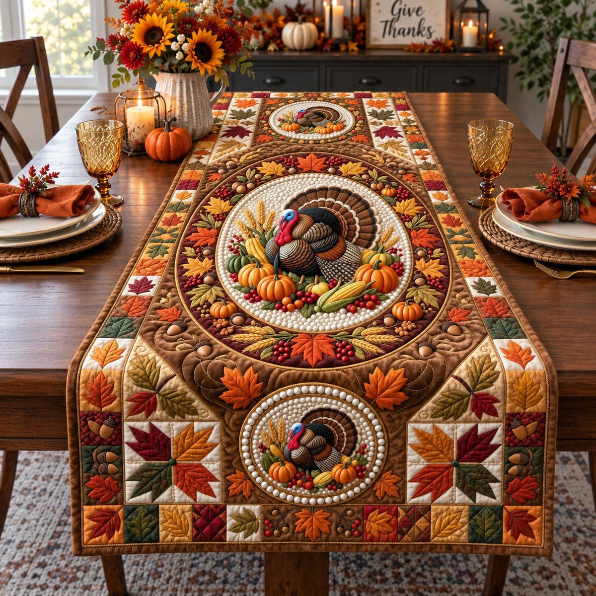 Autumn Turkey Blessings Table Runner