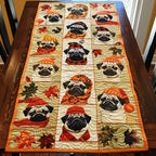 Pugs in Scarves Between Leaf Blocks Table Runner
