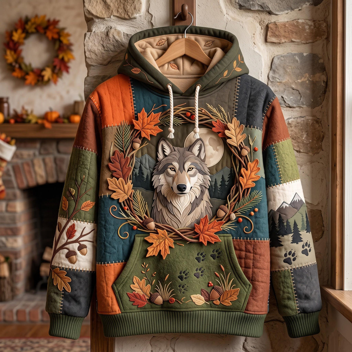 Autumn Wolf hoodie, all-over print