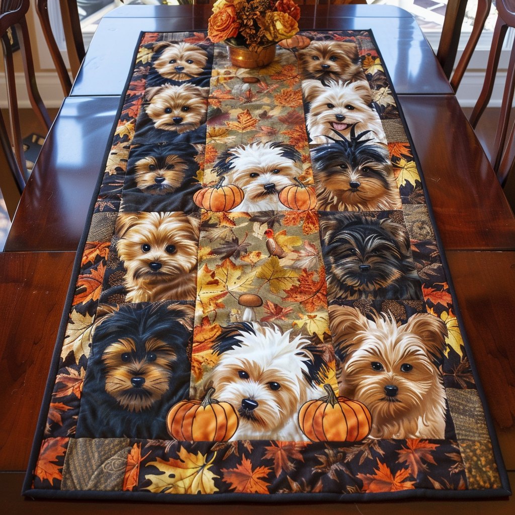 Autumn Leaves and Yorkies Table Runner