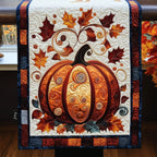 Swirled Orange Pumpkin with Fall Leaves Table Runner