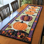 Orange Pumpkin with Bats and Purple Border Table Runner