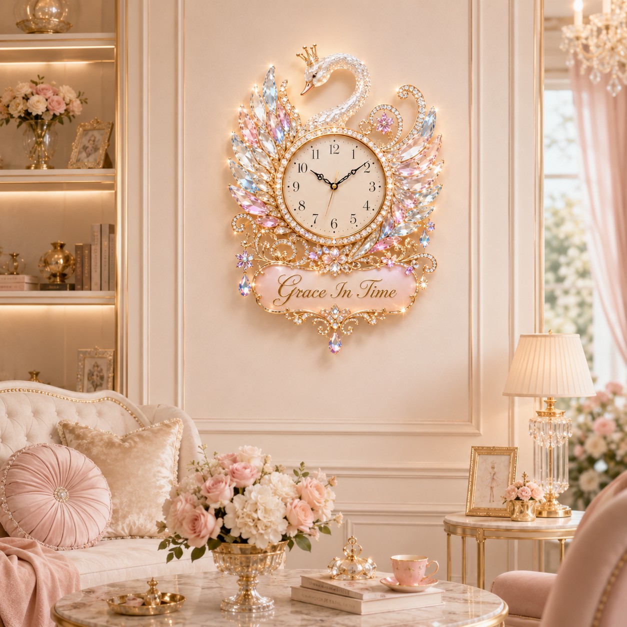 Swan Custom Name Wall Clock — personalized with a custom name