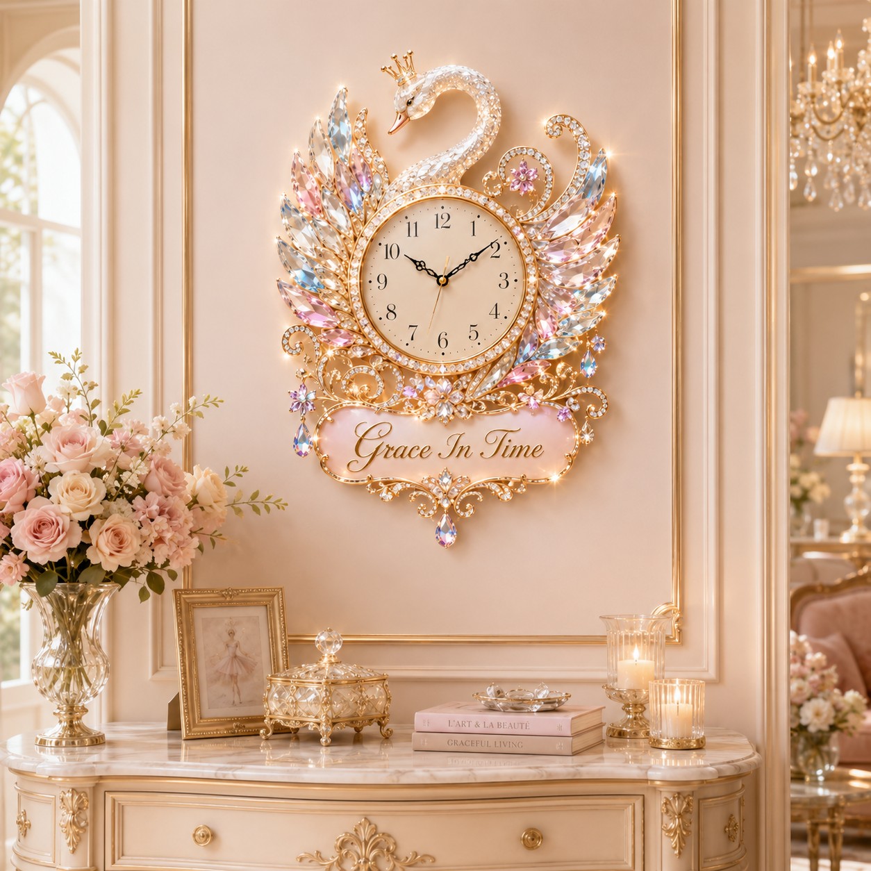 Swan Custom Name Wall Clock — personalized with a custom name