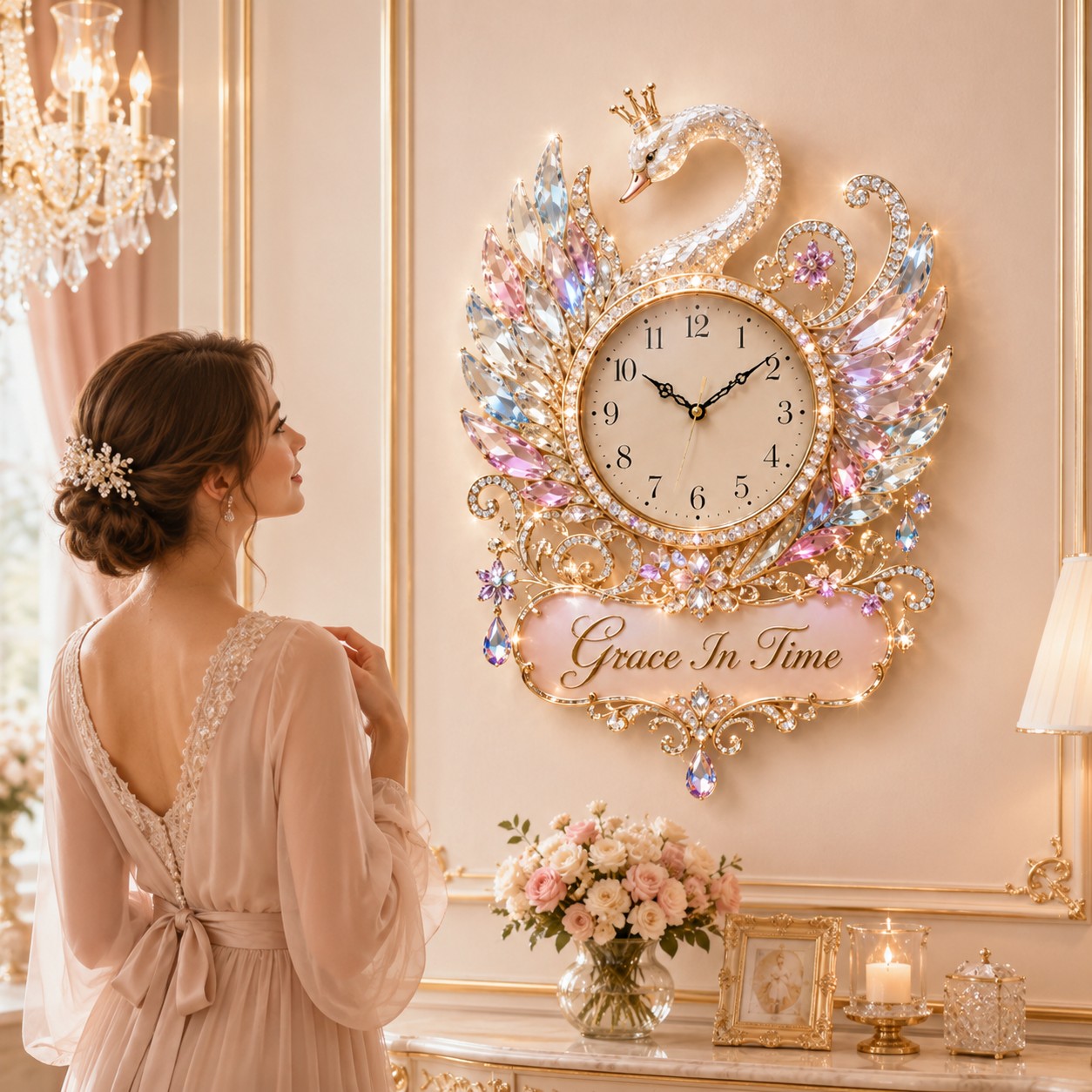 Swan Custom Name Wall Clock — personalized with a custom name