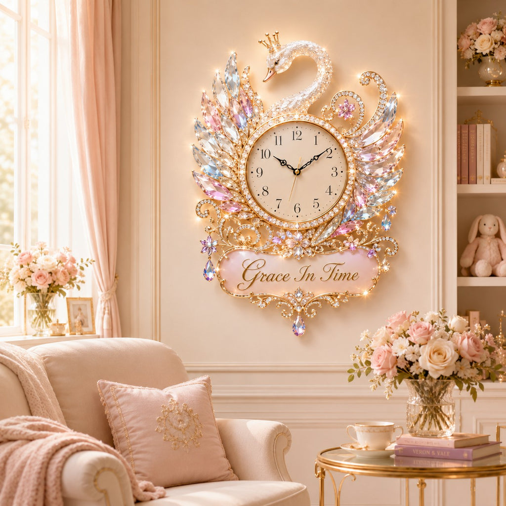 Swan Custom Name Wall Clock — personalized with a custom name