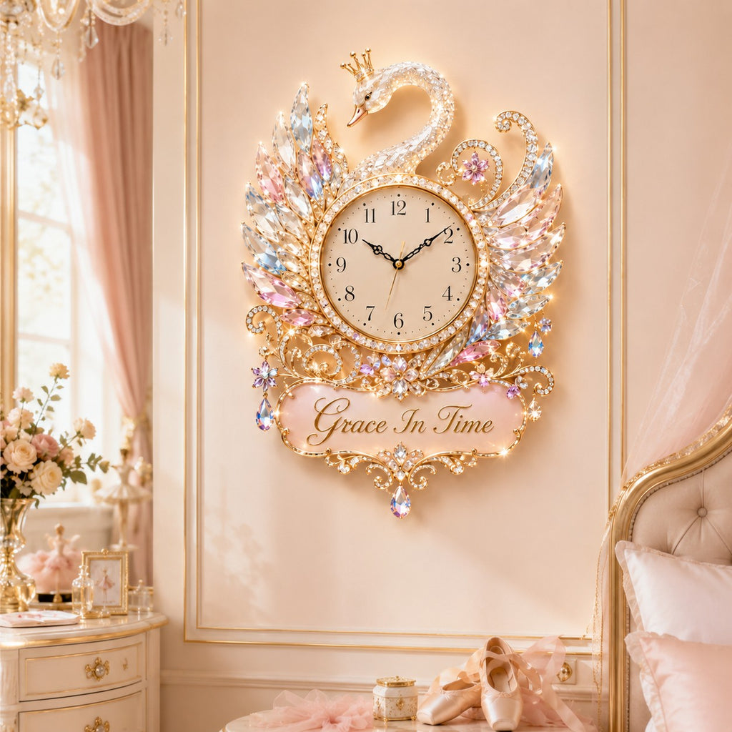 Swan Custom Name Wall Clock — personalized with a custom name