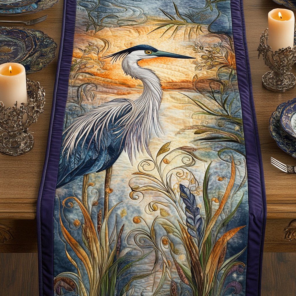 Pale Peacock Feathers in Soft Gold Table Runner