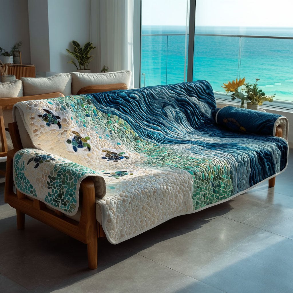 Azure Waves Turtle Sofa Cover