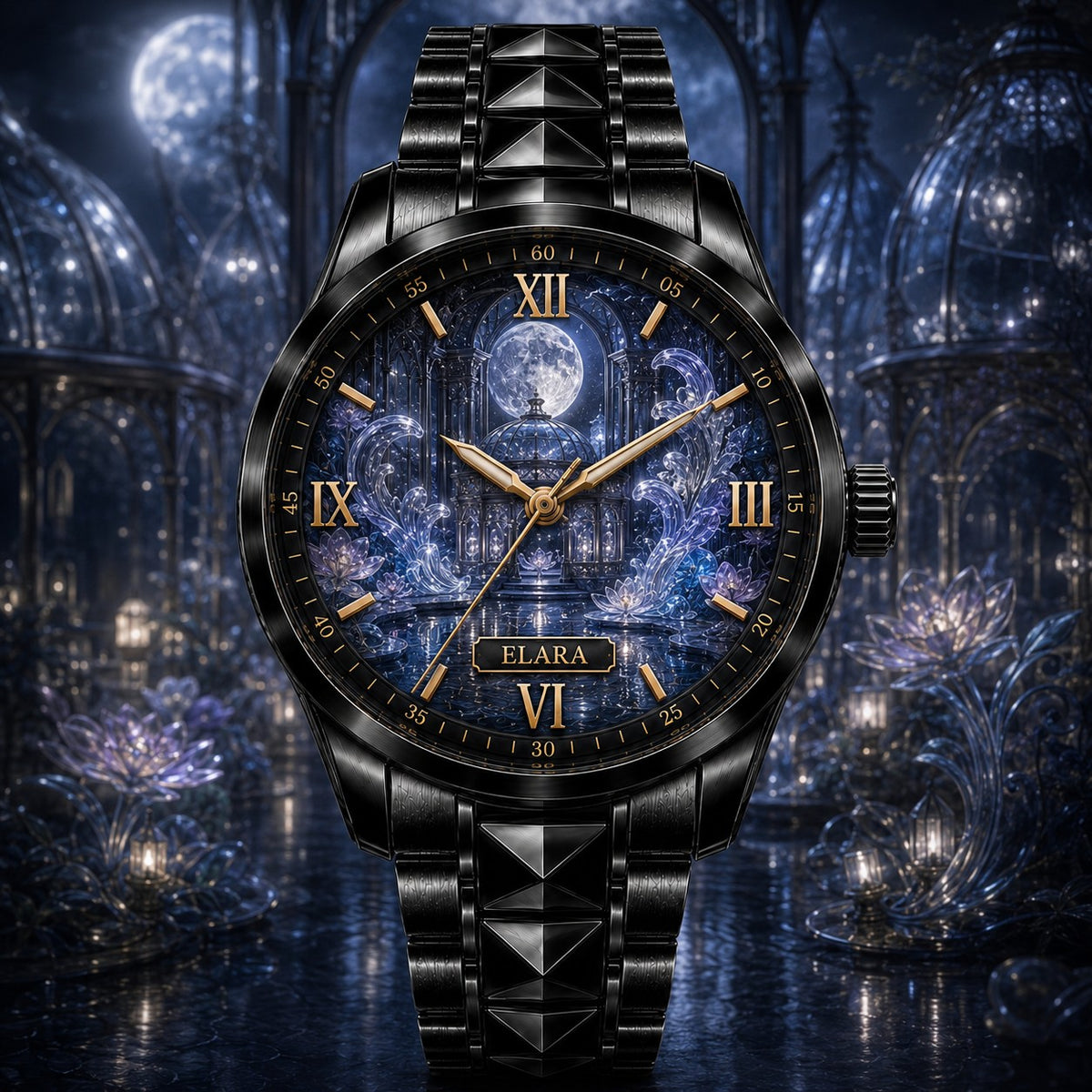 Custom Moonlit Crystal Conservatory Watch — personalized with a custom name