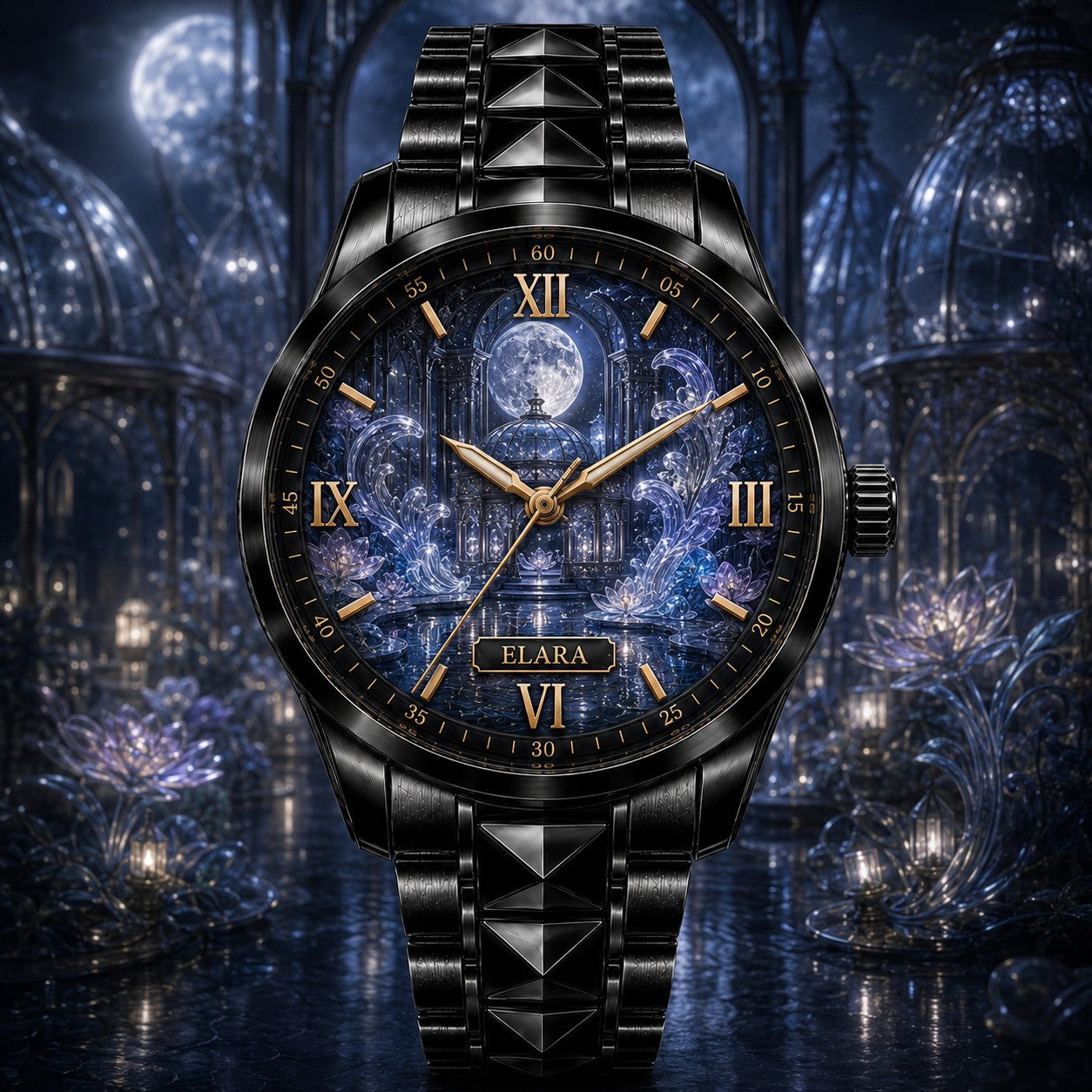 Custom Moonlit Crystal Conservatory Watch — personalized with a custom name