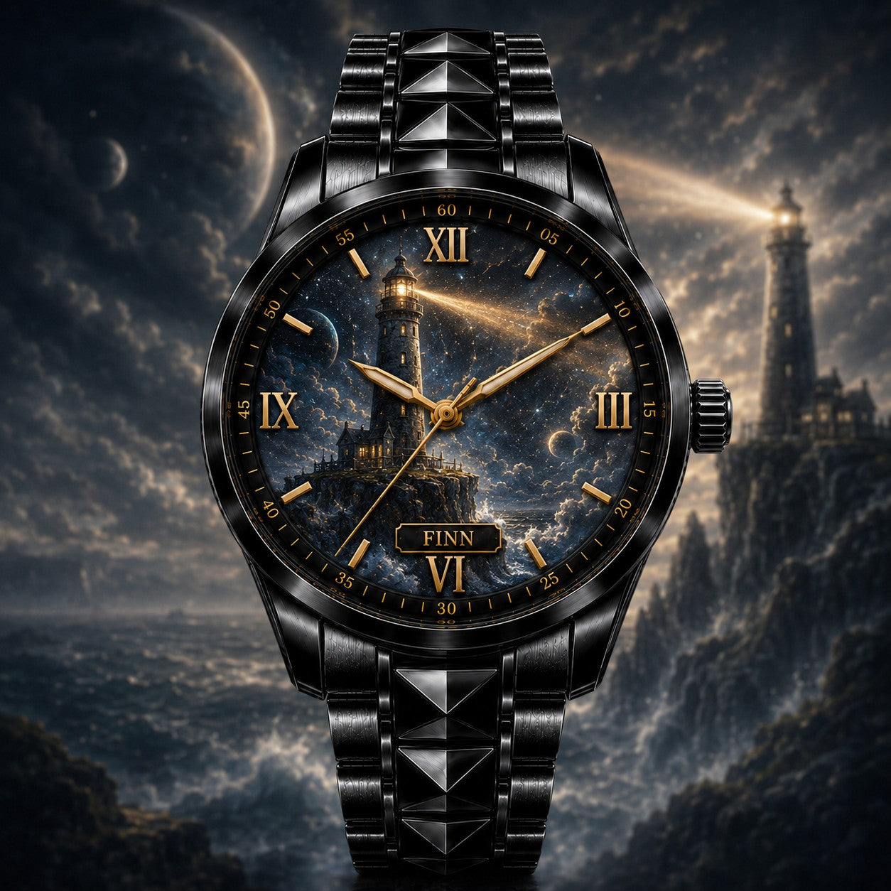 Custom Personalized Celestial Lighthouse Watch — personalized with a custom name