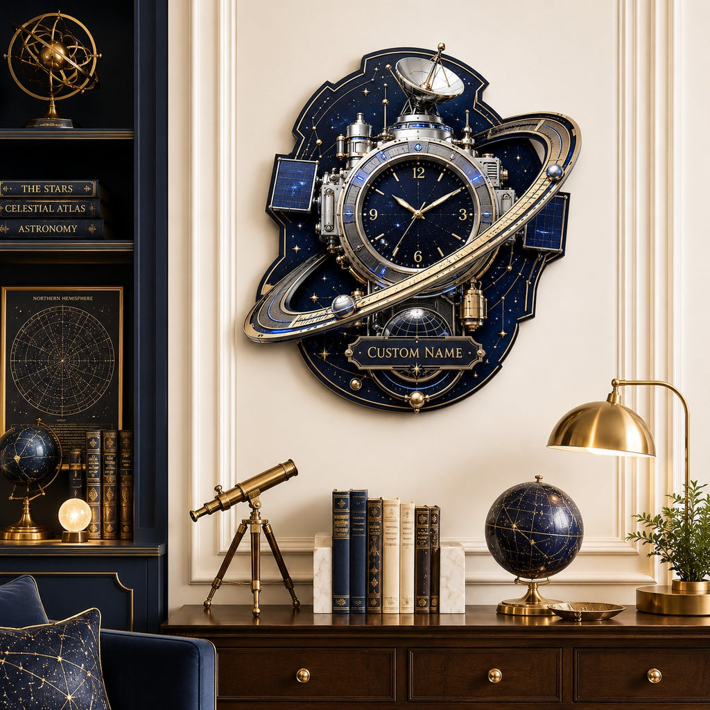 Celestial observatory Custom Name Wall Clock — personalized with a custom name
