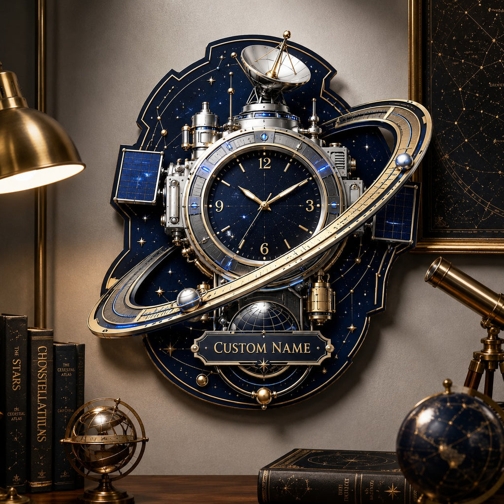 Celestial observatory Custom Name Wall Clock — personalized with a custom name