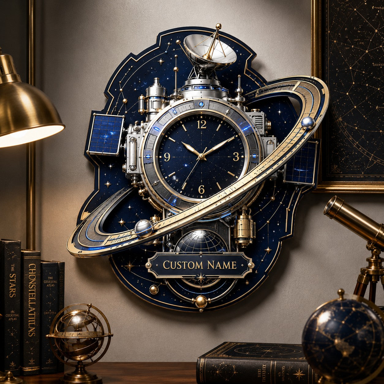 Celestial observatory Custom Name Wall Clock — personalized with a custom name