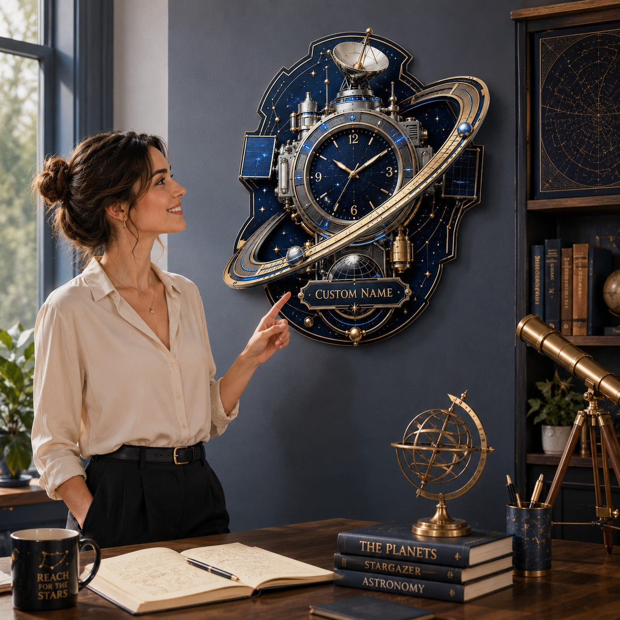 Celestial observatory Custom Name Wall Clock — personalized with a custom name