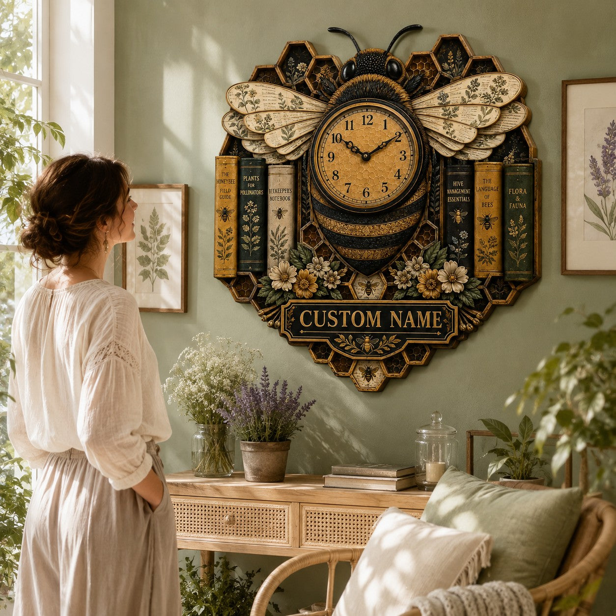 Personalized Beekeeper Book Lover Wall Clock — personalized with a custom name