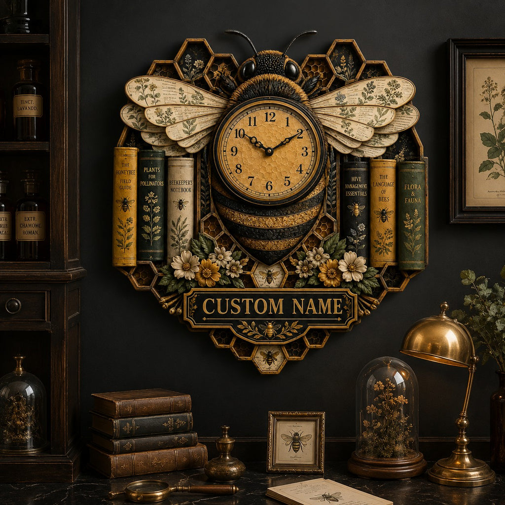 Personalized Beekeeper Book Lover Wall Clock — personalized with a custom name