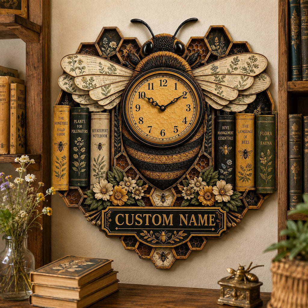 Personalized Beekeeper Book Lover Wall Clock — personalized with a custom name