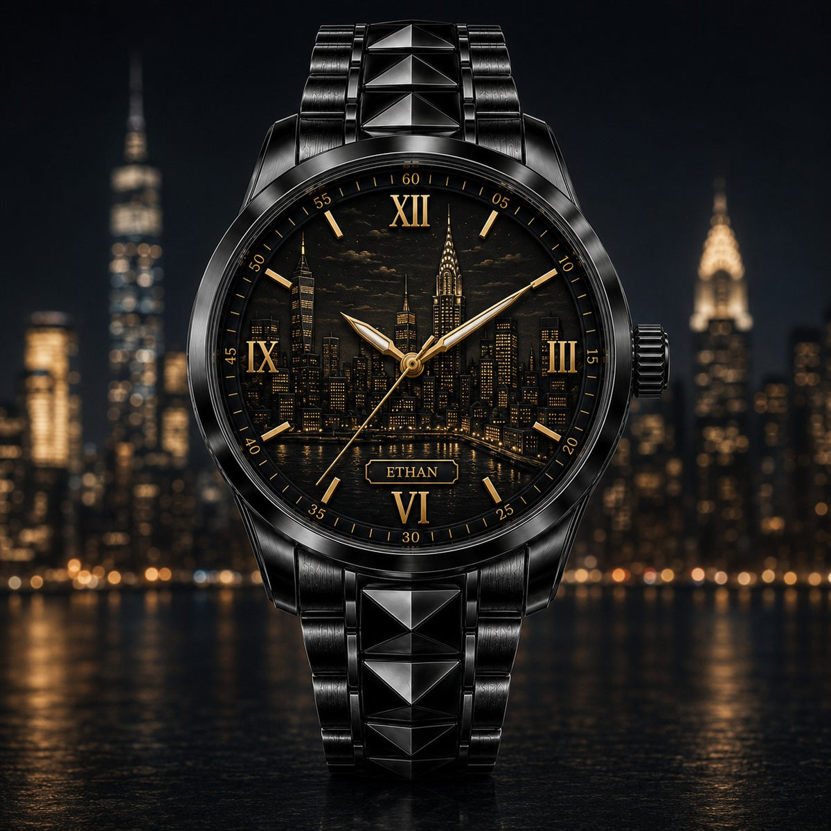Custom Personalized New York Skyline Watch — personalized with a custom name