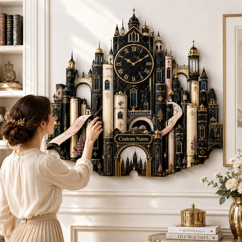 Personalized Fantasy Book City Wall Clock — personalized with a custom name