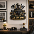 Racing champion podium Custom Name Wall Clock — personalized with a custom name
