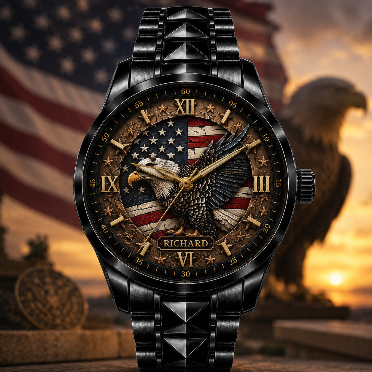 Custom American Eagle Patriotic Watch — personalized with a custom name