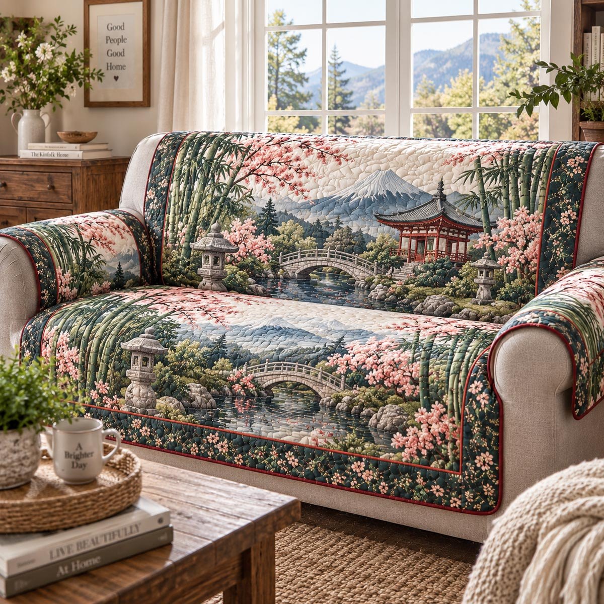 Bamboo Sakura Temple Sofa Cover